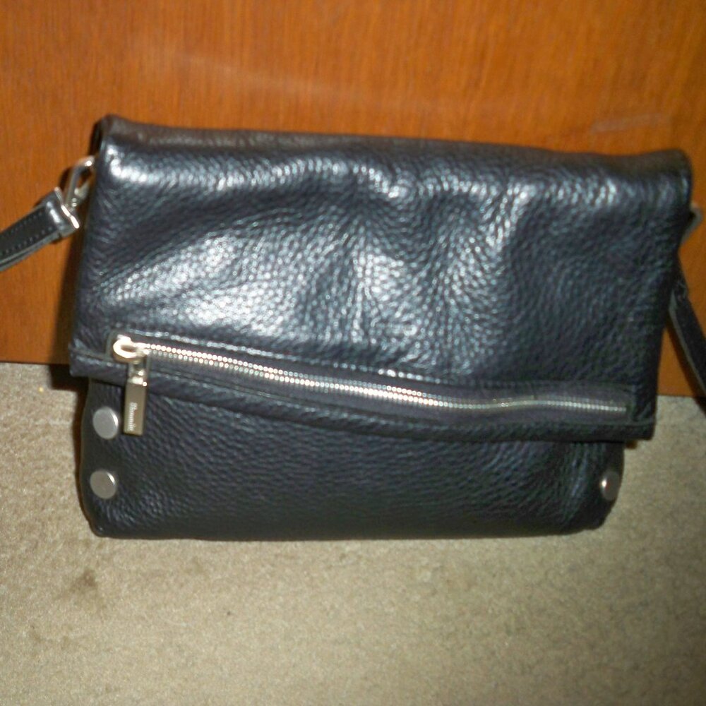 Hammitt VIP Medium Black Leather Crossbody with Gunmetal Hardware, GUC! $375